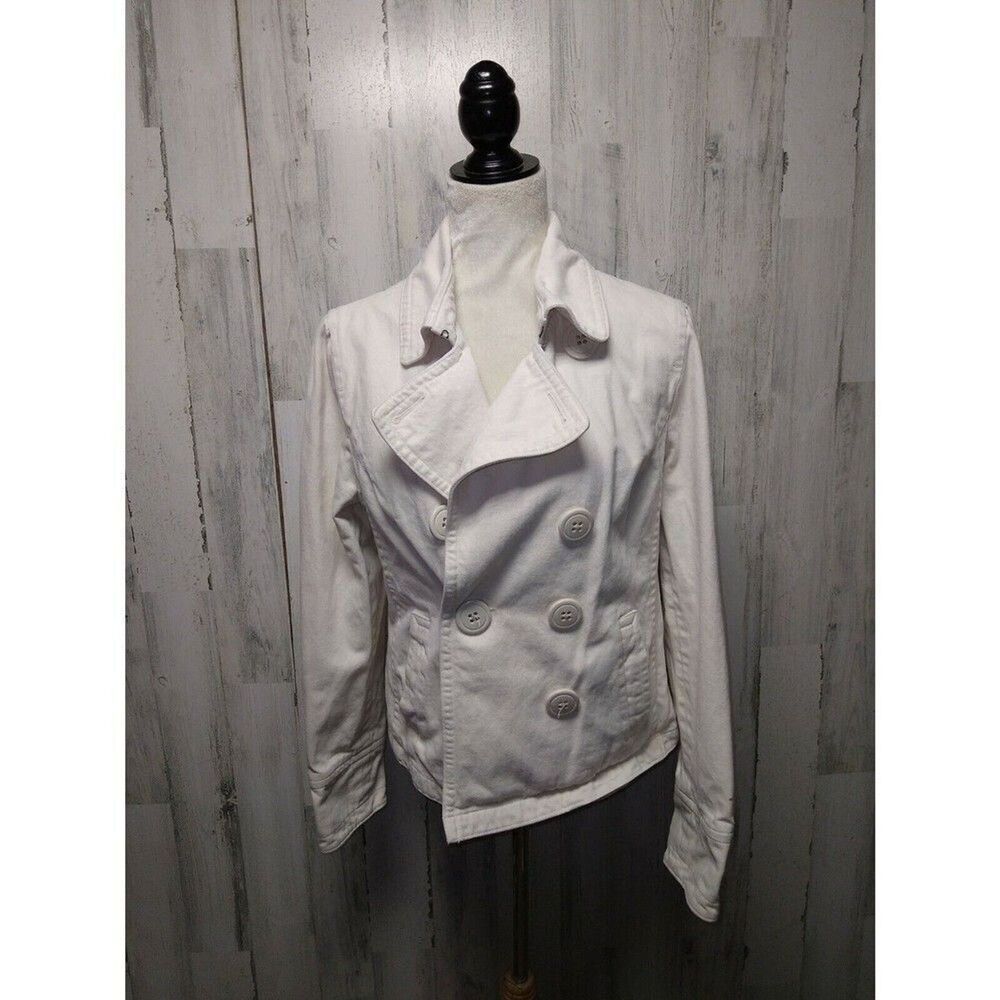 American Eagle Outfitters White Double-Breasted Peacoat Jacket